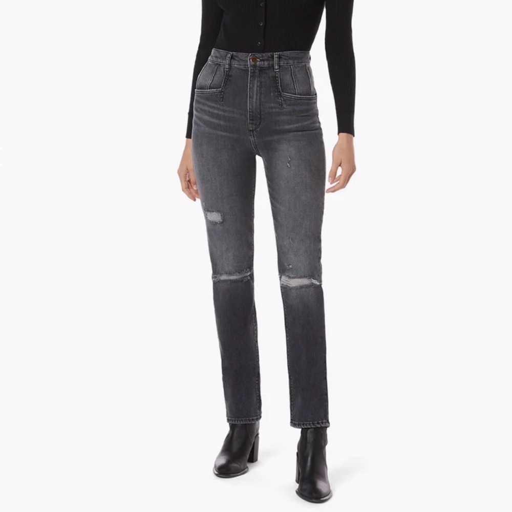 Favorite Daughter The Jordie Super High Rise Straight Jeans Gray Black Size 23